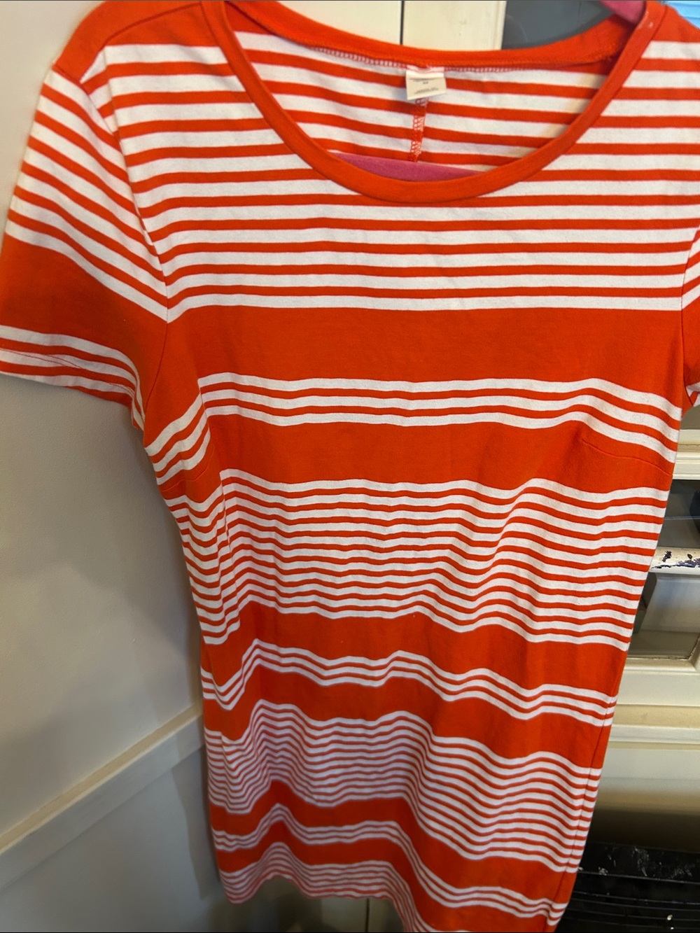 Old Navy Orange and White Striped Short Sleeve Dress